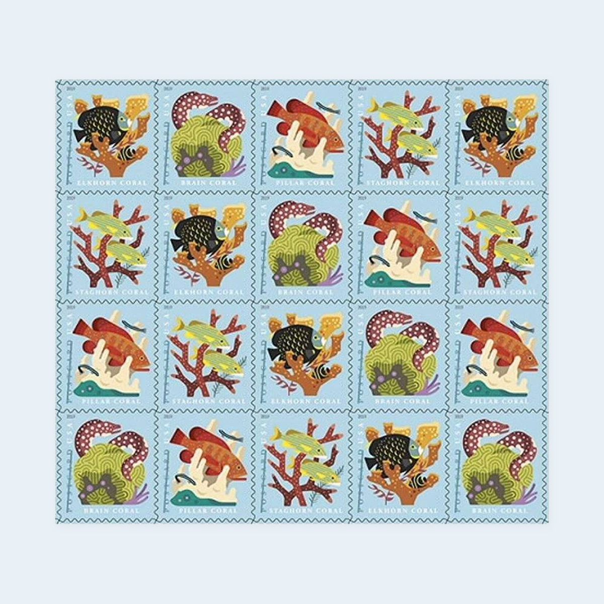2019 Coral Reefs Postcard Stamps: Self-Adhesive Sheet for Domestic Postcards, product image 1