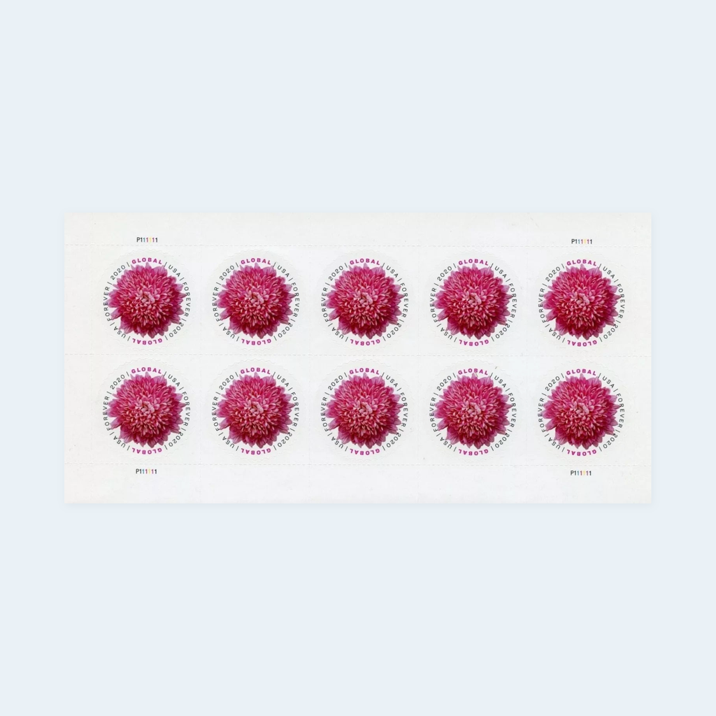 2020 Chrysanthemum Global Forever Stamps: Self-Adhesive Sheet for International Mail, product image 1