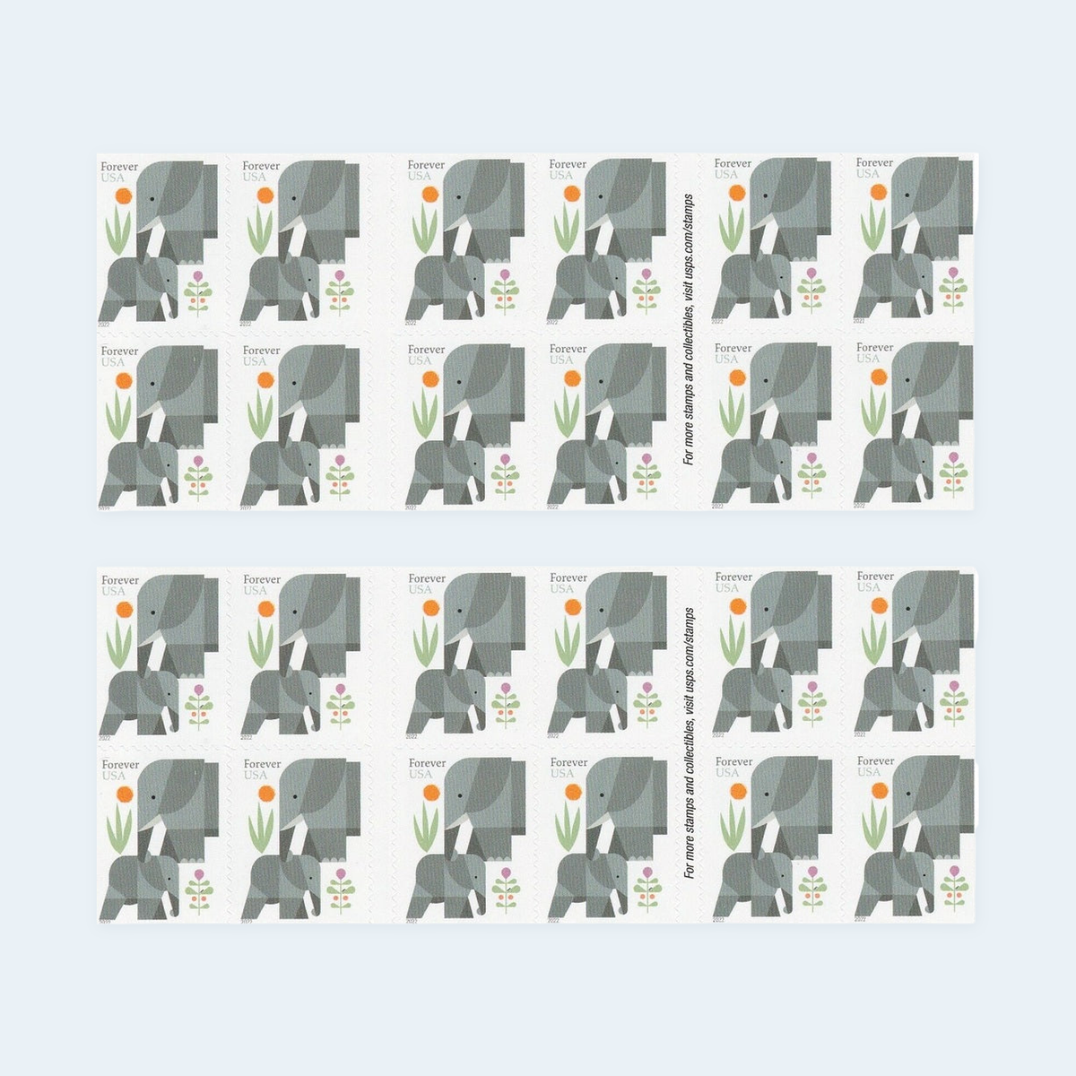 2022 Elephants Forever Stamps: Self-Adhesive Booklet for First-Class Mail, product image 1