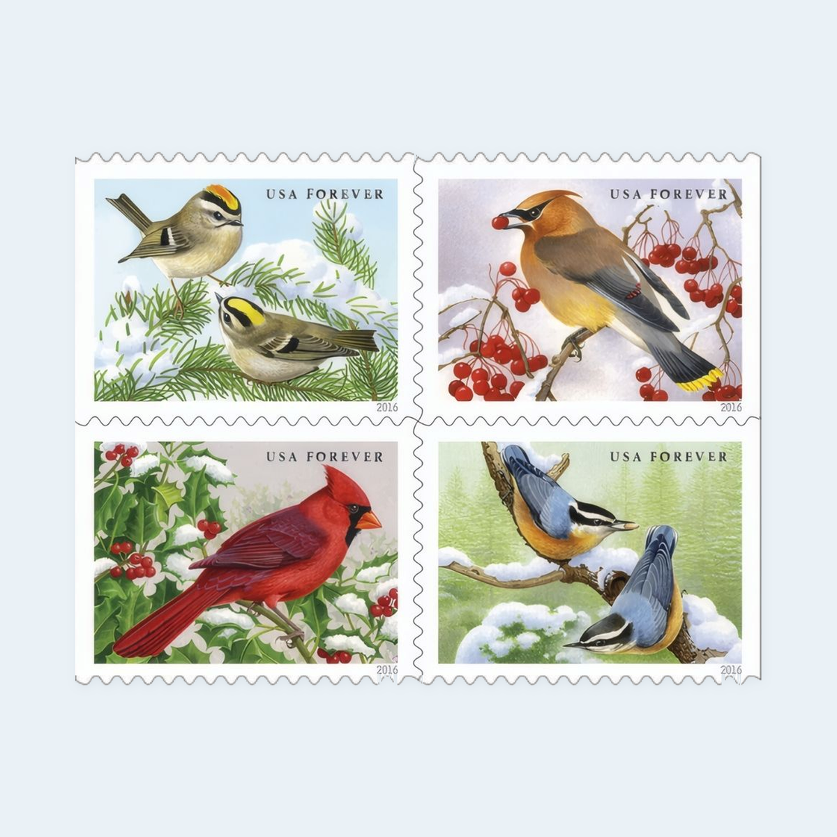 2016 Songbirds in Snow Forever Stamps: Self-Adhesive Booklet for First-Class Mail, product image 2