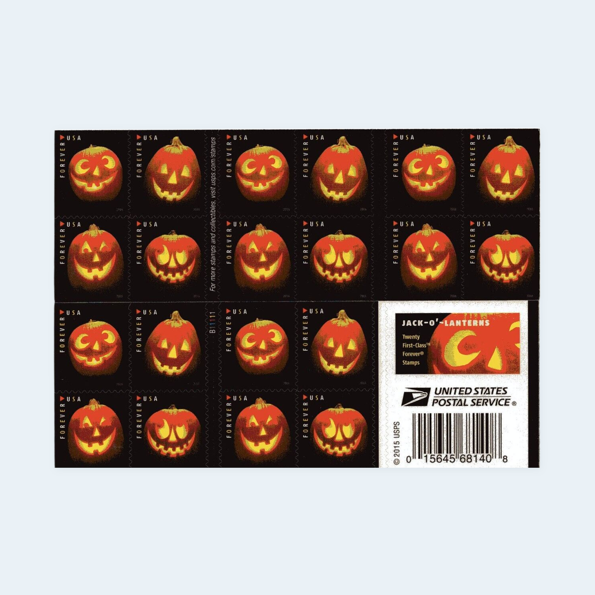 2016 Jack-o'-lanterns Forever Stamps: Self-Adhesive Booklet for First-Class Mail, product image 1