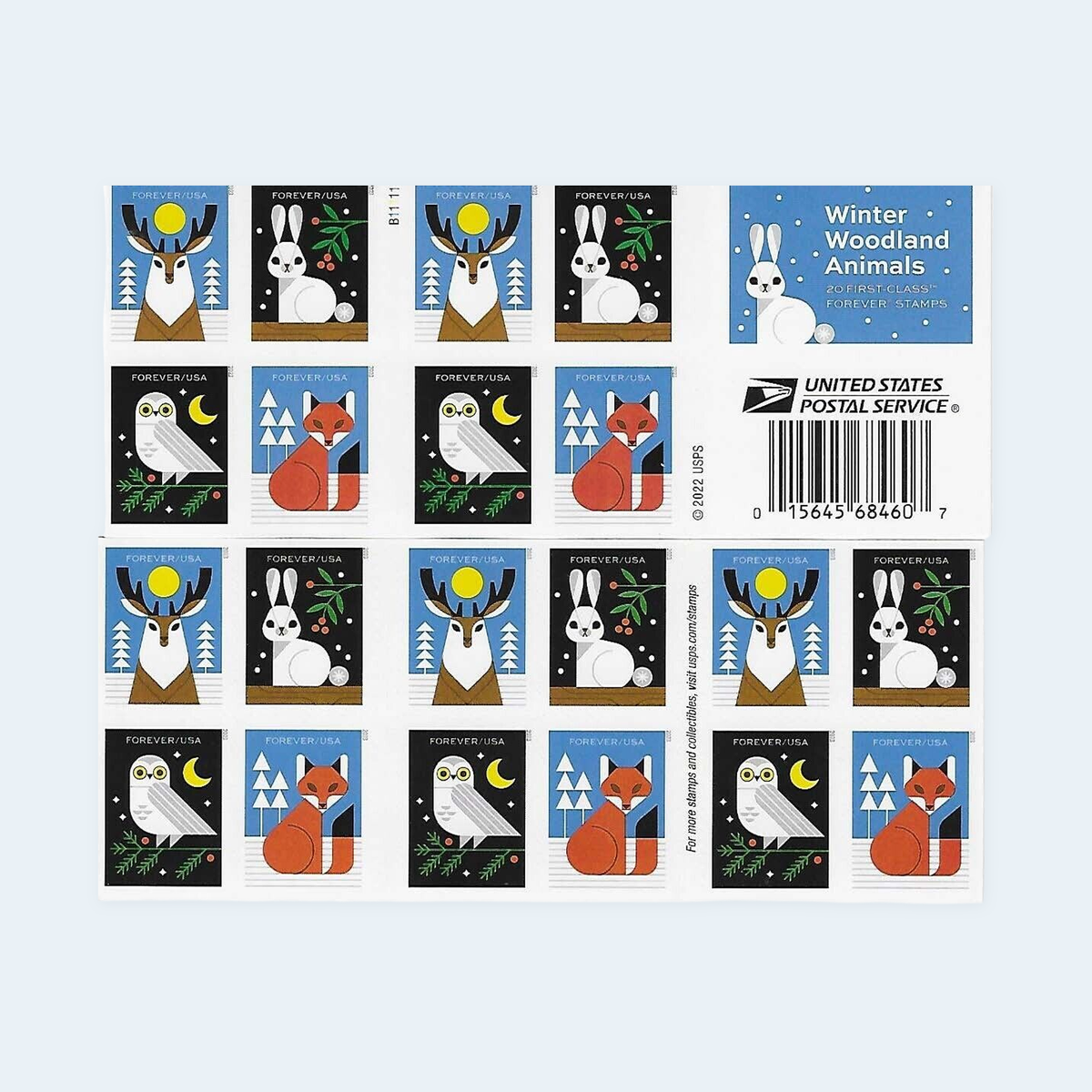 2023 Winter Woodland Animals Forever Stamps: Self-Adhesive Booklet for First-Class Mail, product image 1