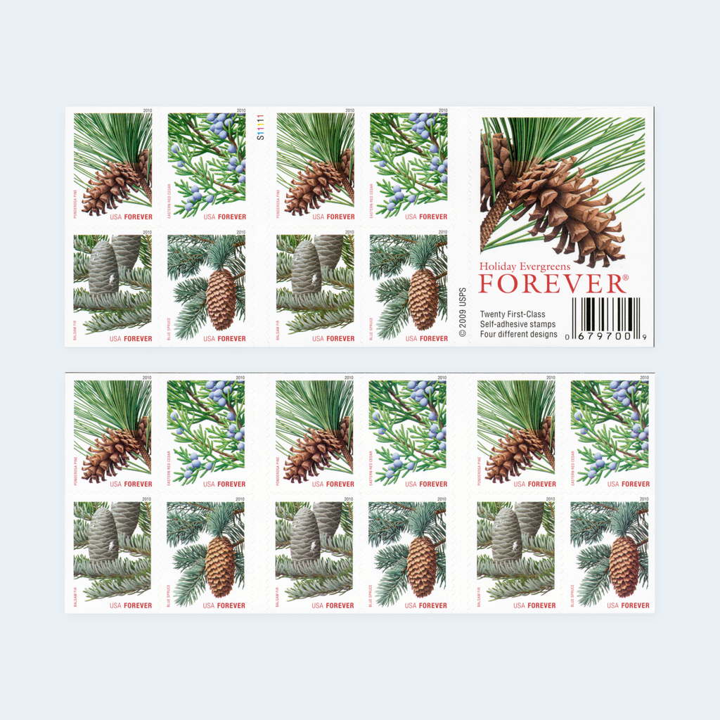 2010 Holiday Evergreens Forever Stamps: Self-Adhesive Booklet for First-Class Mail, product image 1
