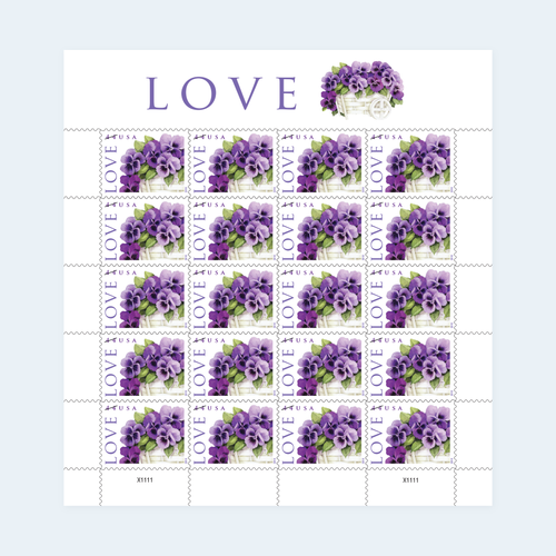 2010 Love Pansies in a Basket Postage Stamps: Self-Adhesive Sheet for Letter Mail, product image 1