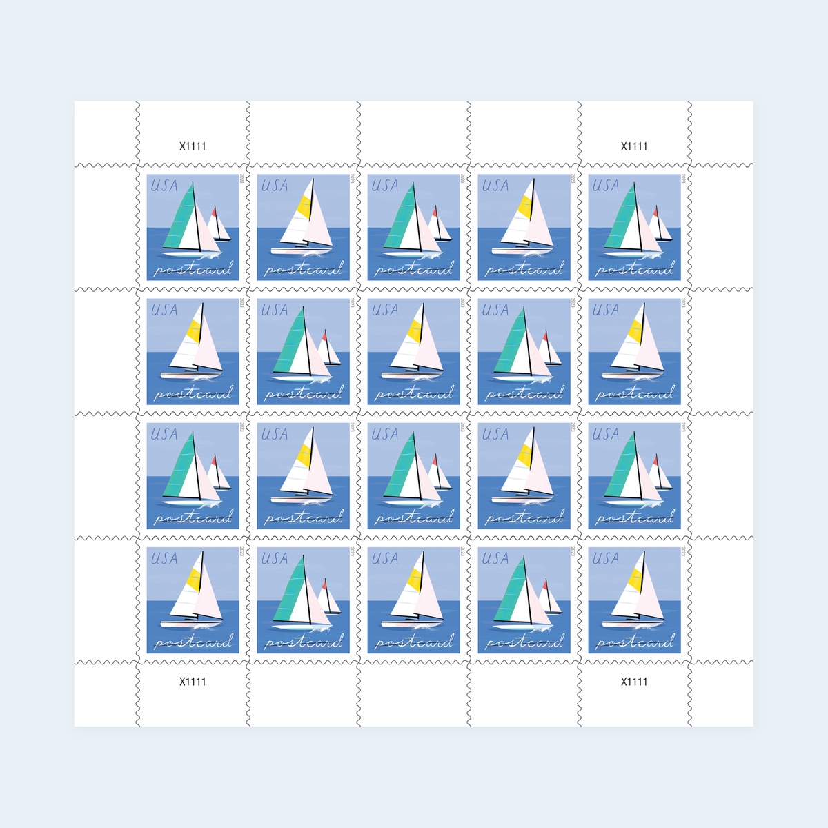 2023 Sailboats Postcard Stamps: Self-Adhesive Sheet for Domestic Postcards, product image 1
