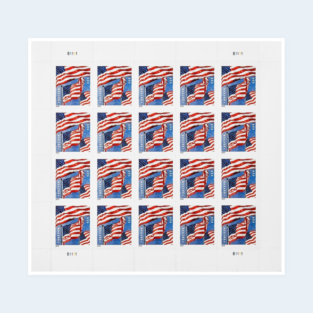 2022 U.S. Flags Forever Stamps: Self-Adhesive Sheet for First-Class Mail, product image 1