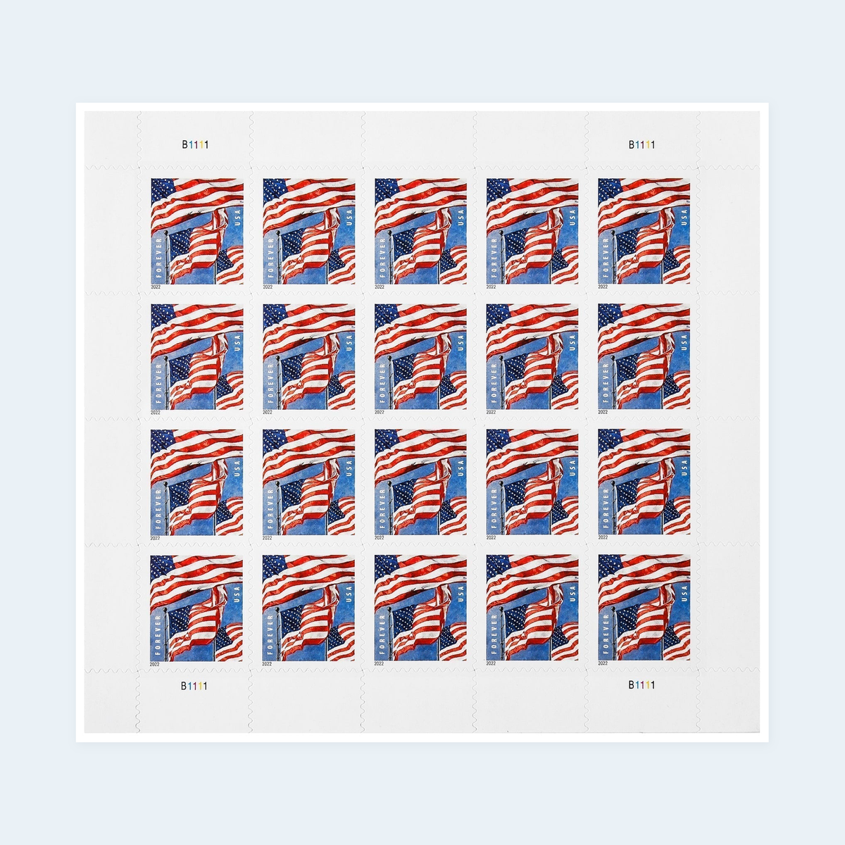 2022 U.S. Flags Forever Stamps: Self-Adhesive Sheet for First-Class Mail, product image 1