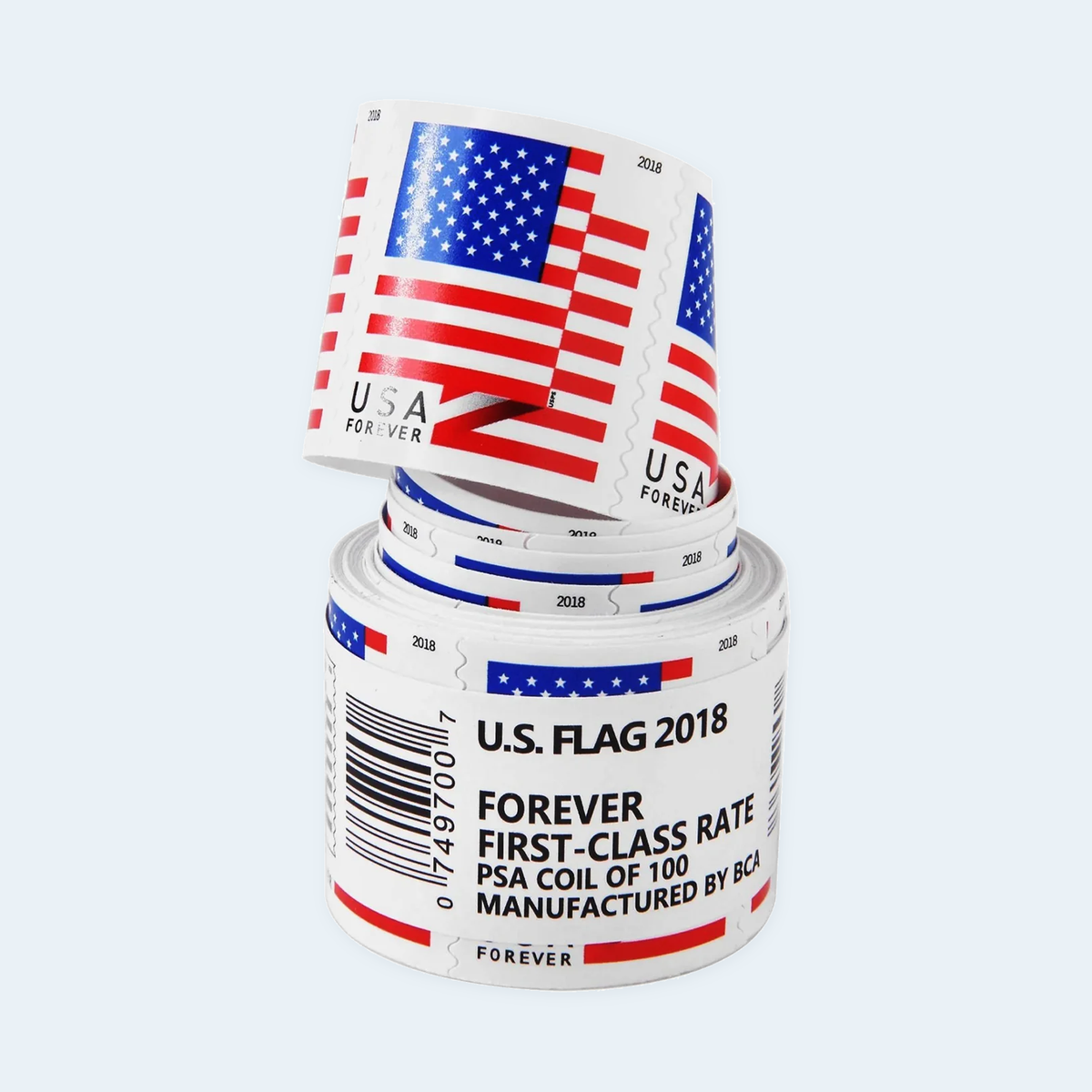 2018 U.S. flag coil, alternate upright 2018 BCA roll with extended strip