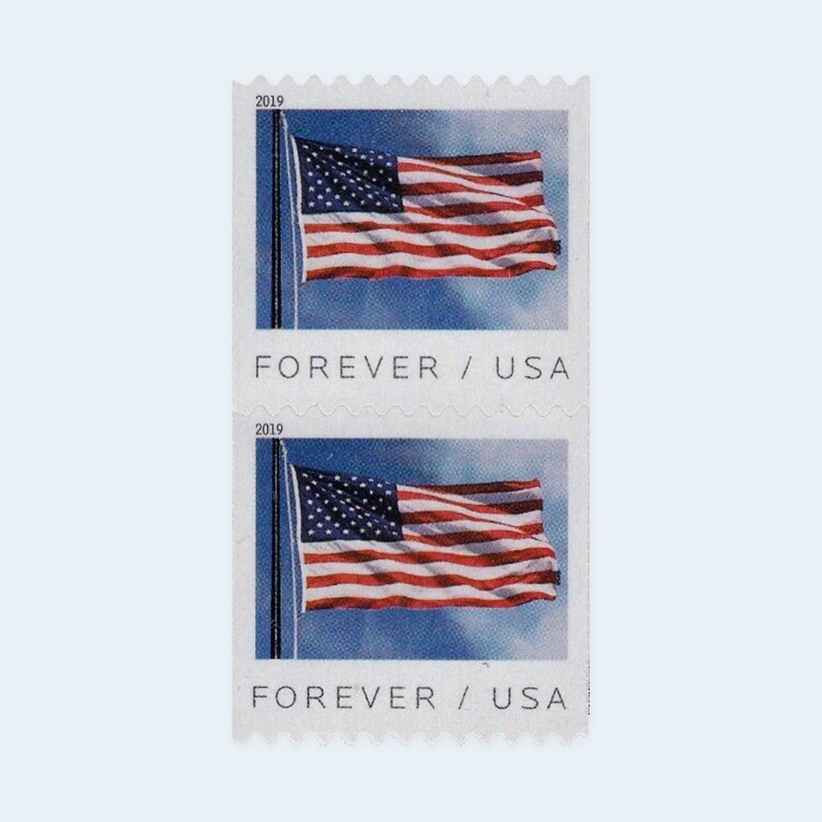 2019 U.S. flag coil, actual attached BCA coil pair detail