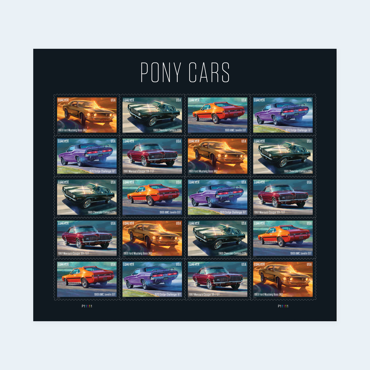 2022 Pony Cars Forever Stamps: Self-Adhesive Sheet for First-Class Mail, product image 1