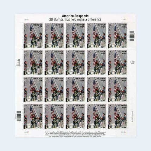 2002 Heroes of 2001 Semipostal Stamps: Self-Adhesive Sheet for Letter Mail, product image 1