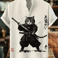 Mens Printed Short-Sleeve Stand-Up Collar Top