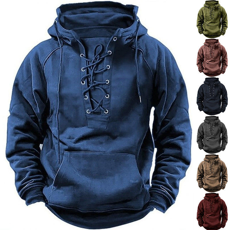 Men's Lace-Up Sports Hoodie  Casual Pocket Sweatshirt