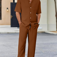 Men's Short Sleeve Shirt & Pants Set | Casual Lapel Two-Piece Trouser Suit