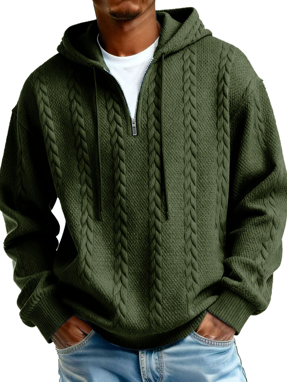 Fashionable Half-zip Hooded Sweatshirt With Long Sleeves