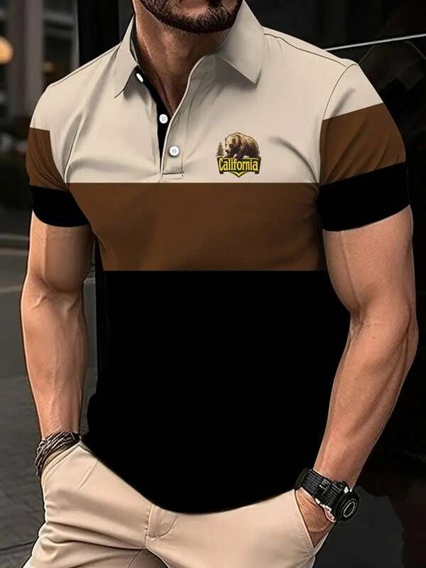 Mens Casual Printed Button-up Shirt With A Lapel Collar