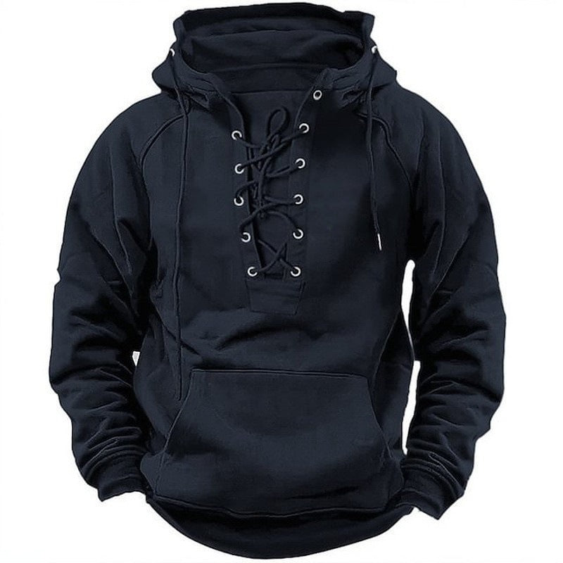Men's Lace-Up Sports Hoodie  Casual Pocket Sweatshirt