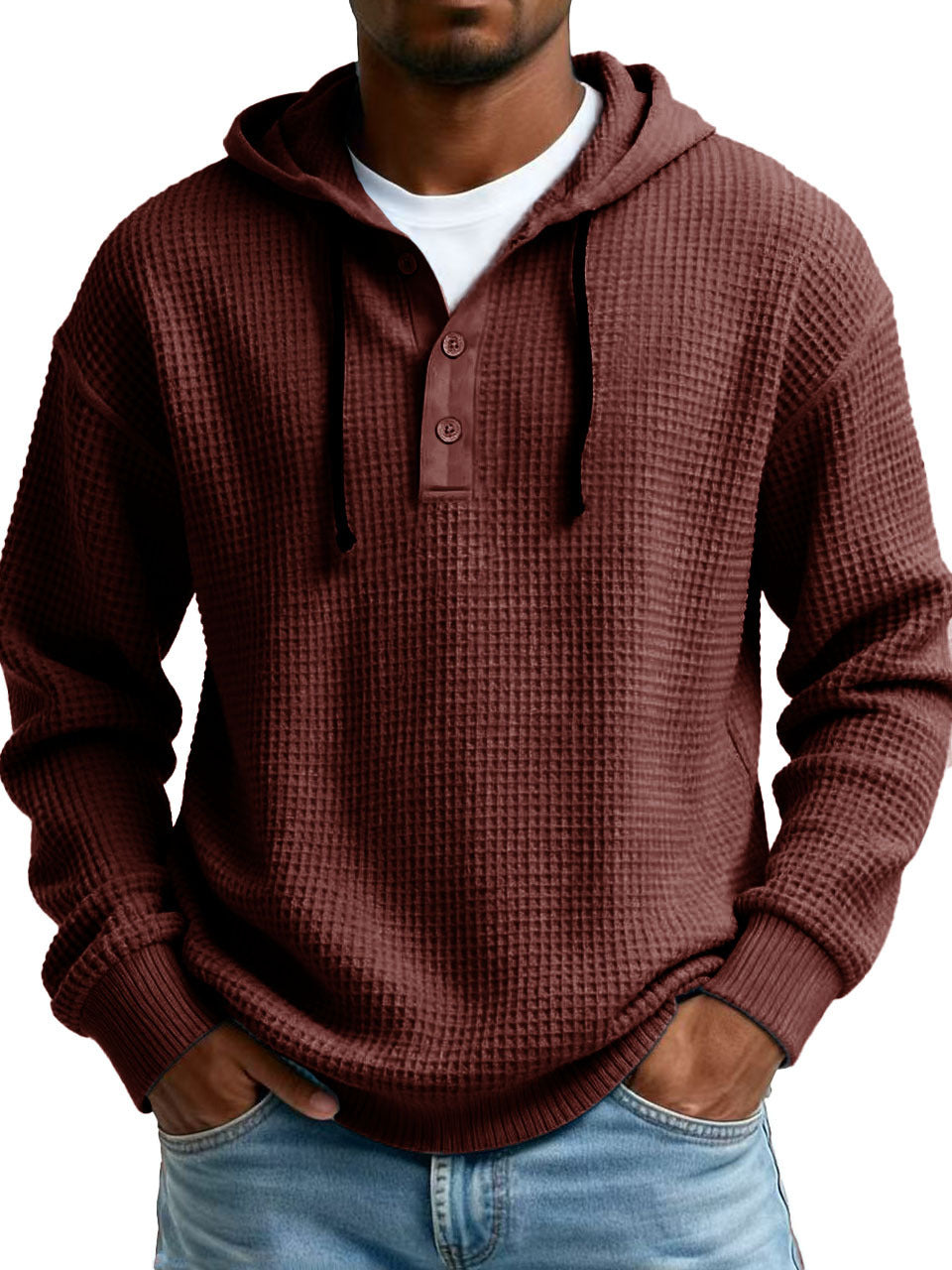 Mens Youth Ribbed Hooded Half-Zip Sweater