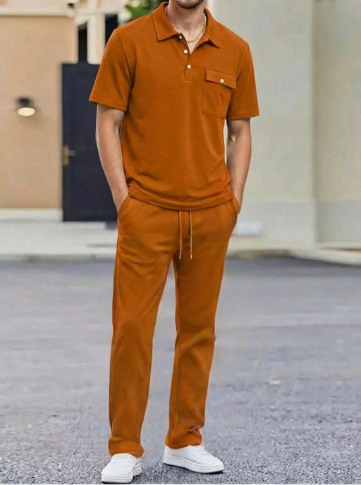 Mens Sportswear Set Short-Sleeve Polo Shirt Pants