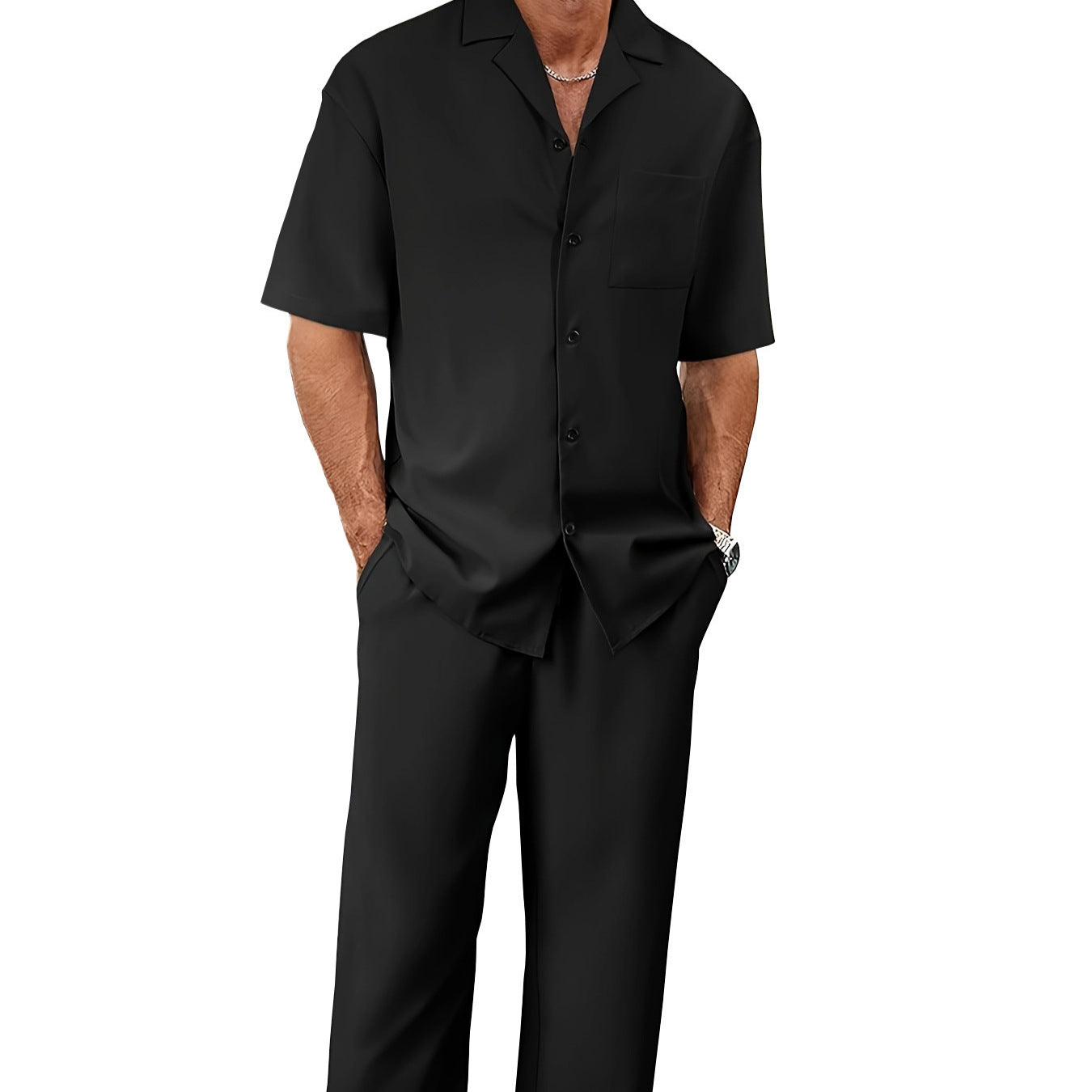 Men's Short Sleeve Shirt & Pants Set | Casual Lapel Two-Piece Trouser Suit