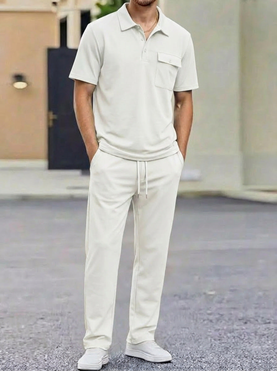 Mens Sportswear Set Short-Sleeve Polo Shirt Pants