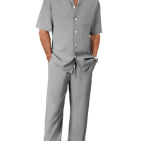Men's Short Sleeve Shirt & Pants Set | Casual Lapel Two-Piece Trouser Suit