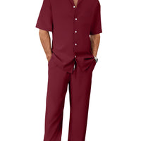 Men's Short Sleeve Shirt & Pants Set | Casual Lapel Two-Piece Trouser Suit