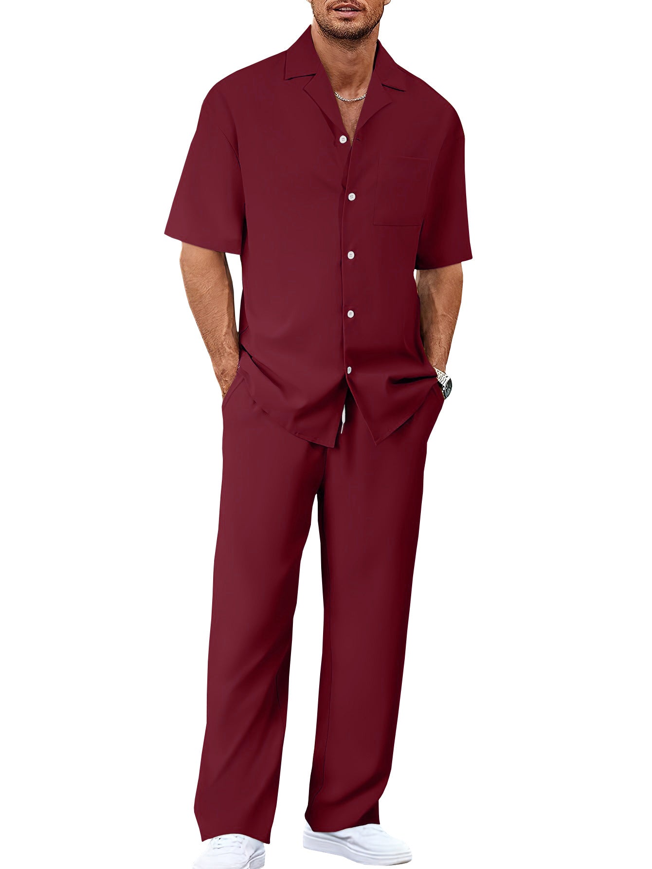 Men's Short Sleeve Shirt & Pants Set | Casual Lapel Two-Piece Trouser Suit