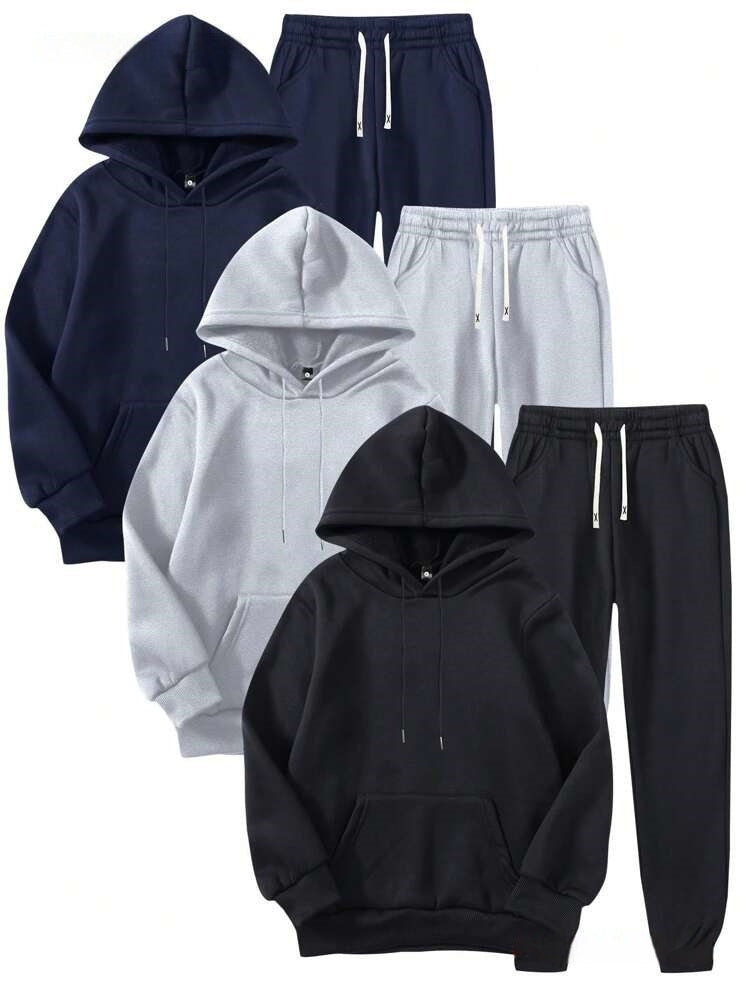 Men's Solid Color Hoodie & Pants Set