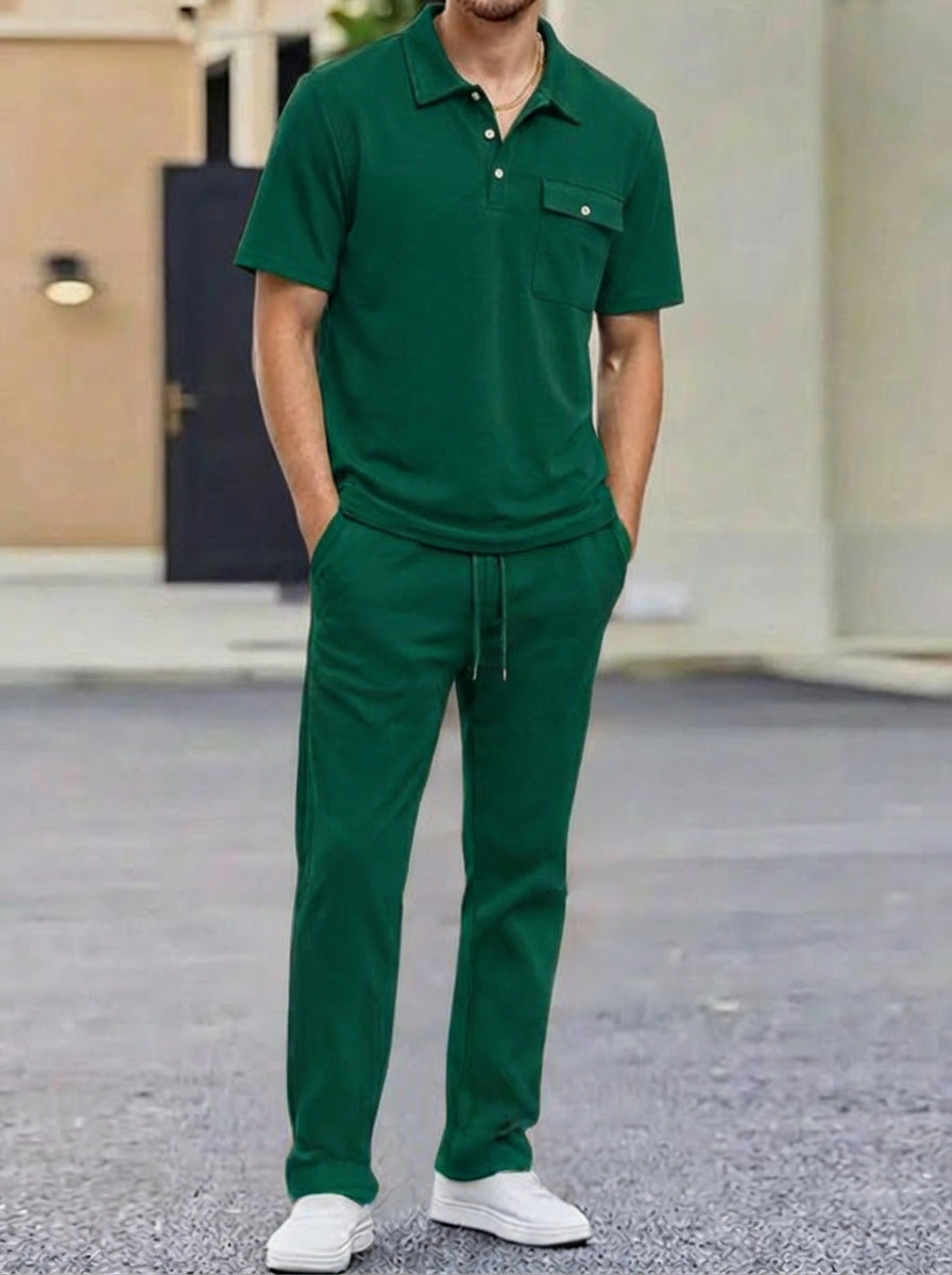 Mens Sportswear Set Short-Sleeve Polo Shirt Pants