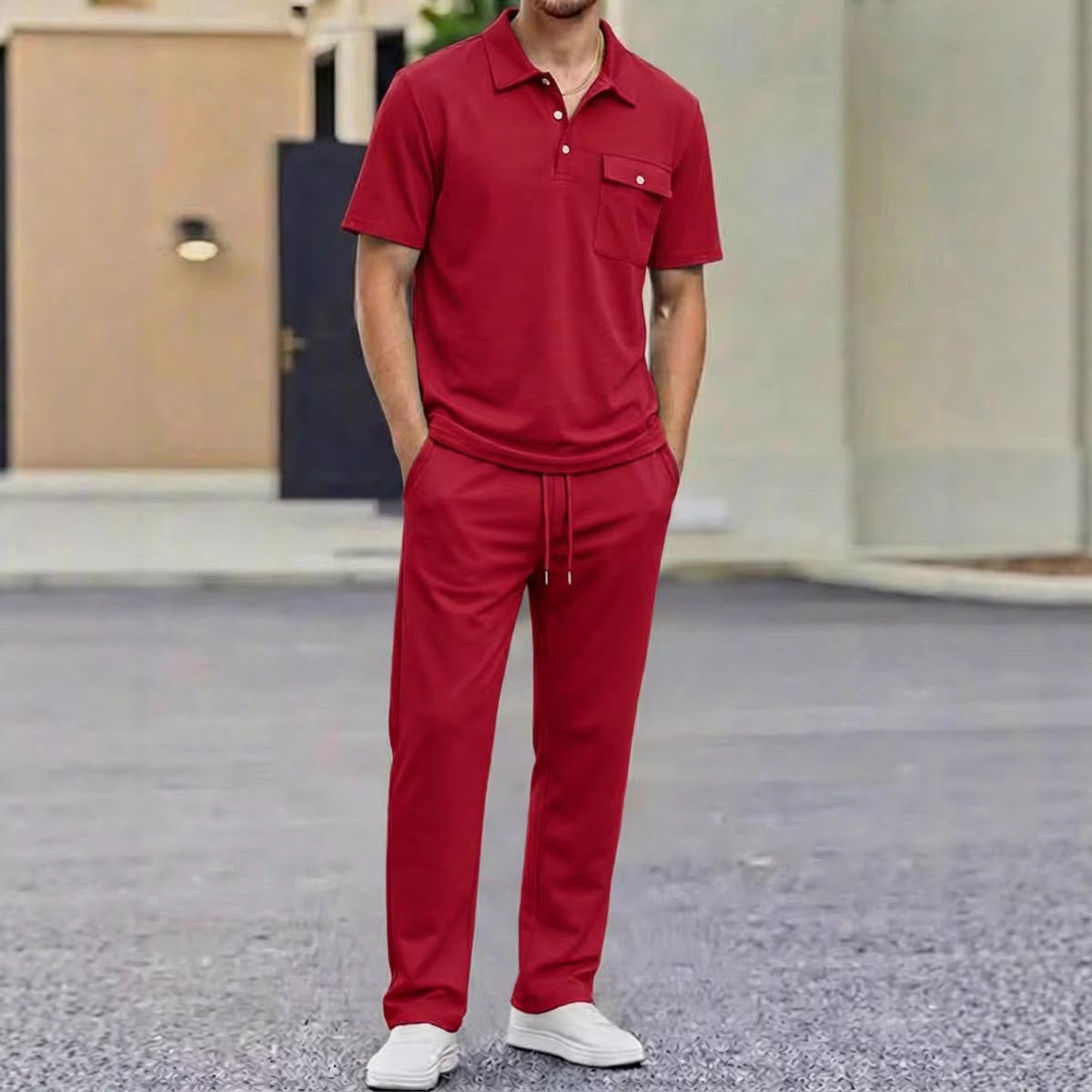 Mens Sportswear Set Short-Sleeve Polo Shirt Pants