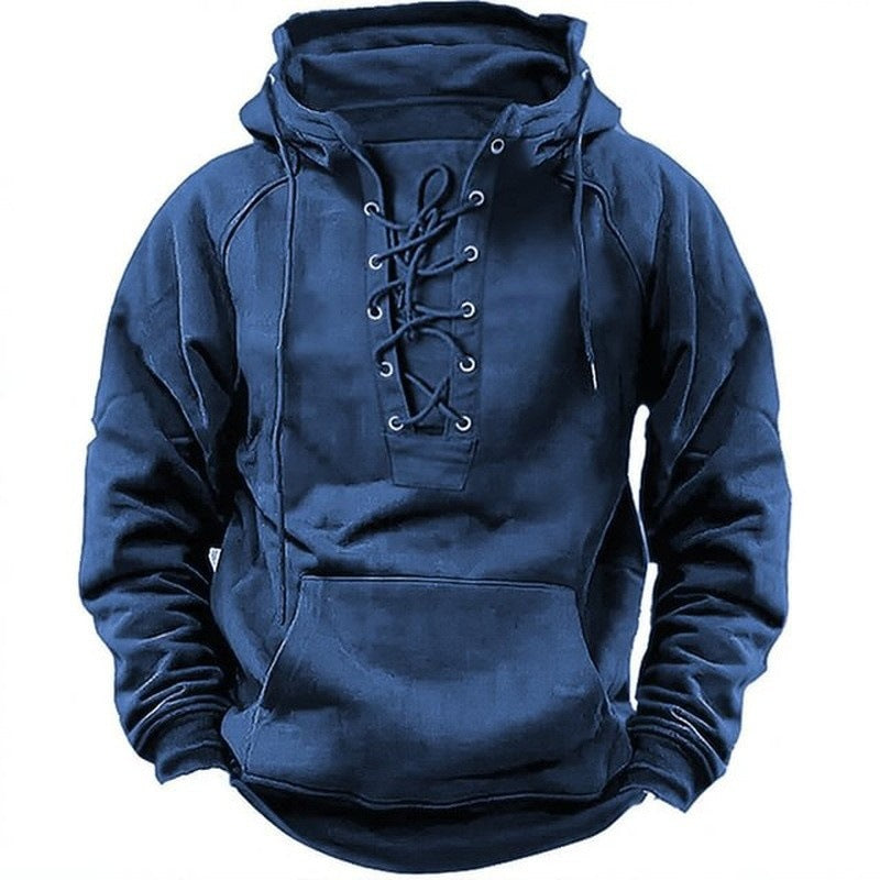 Men's Lace-Up Sports Hoodie  Casual Pocket Sweatshirt
