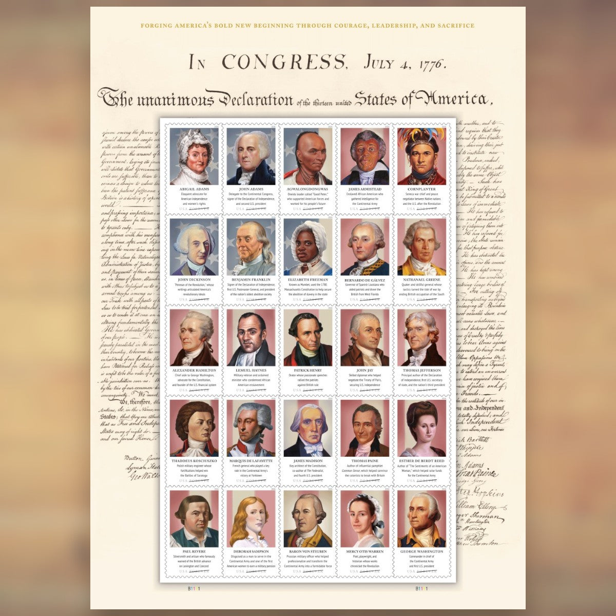 Figures of the American Revolution Forever Stamps, 2026 Sheet – Cards, Letters and Stamp Collecting